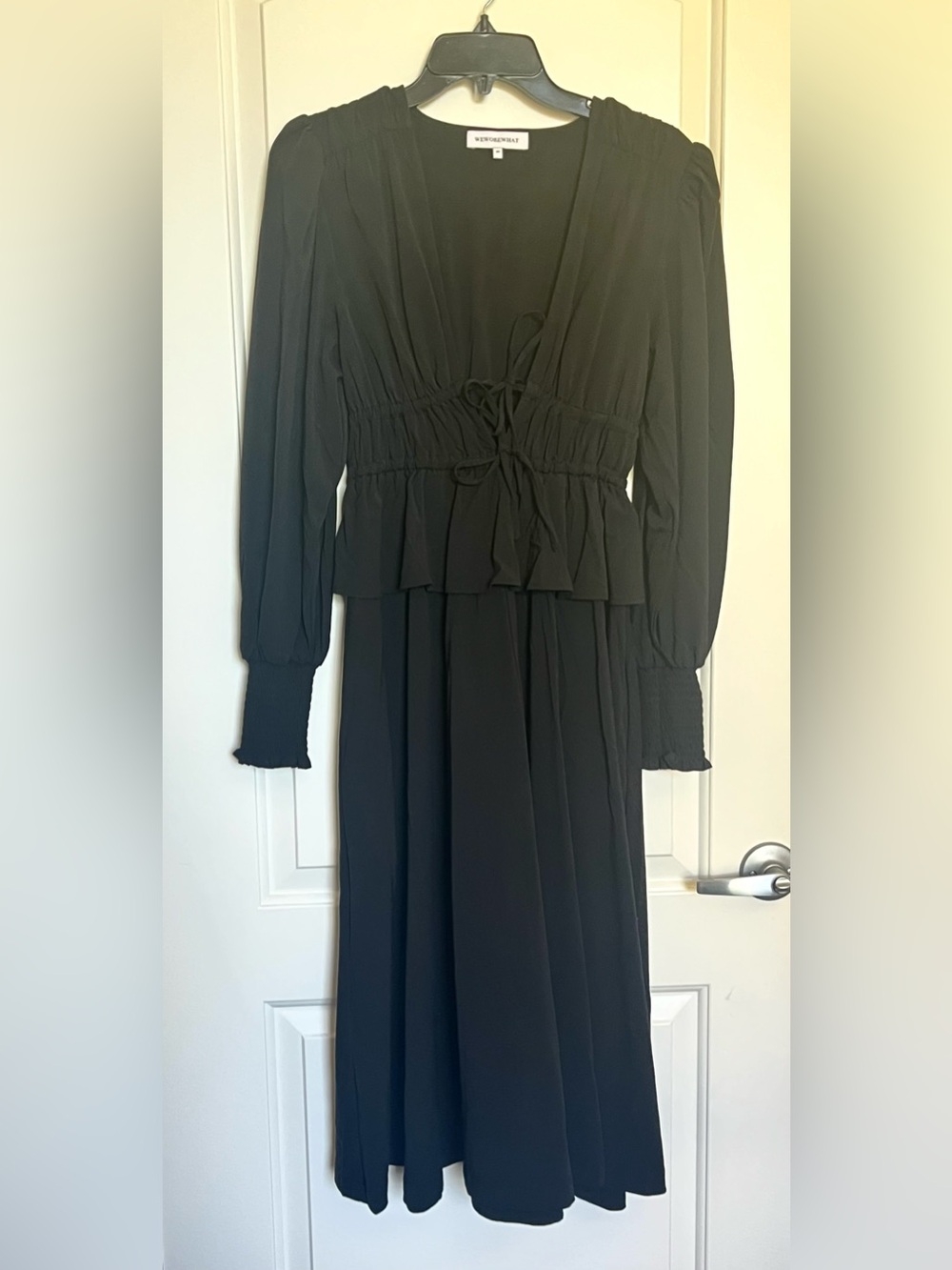 WeWoreWhat Black Long Sleeve Smocked Waist Midi Dress - Size XS NWOT